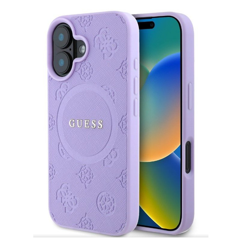 „Guess“ „Saffiano Peony Stamp“ „MagSafe“ dėklas, violetinis, Apple iPhone 16