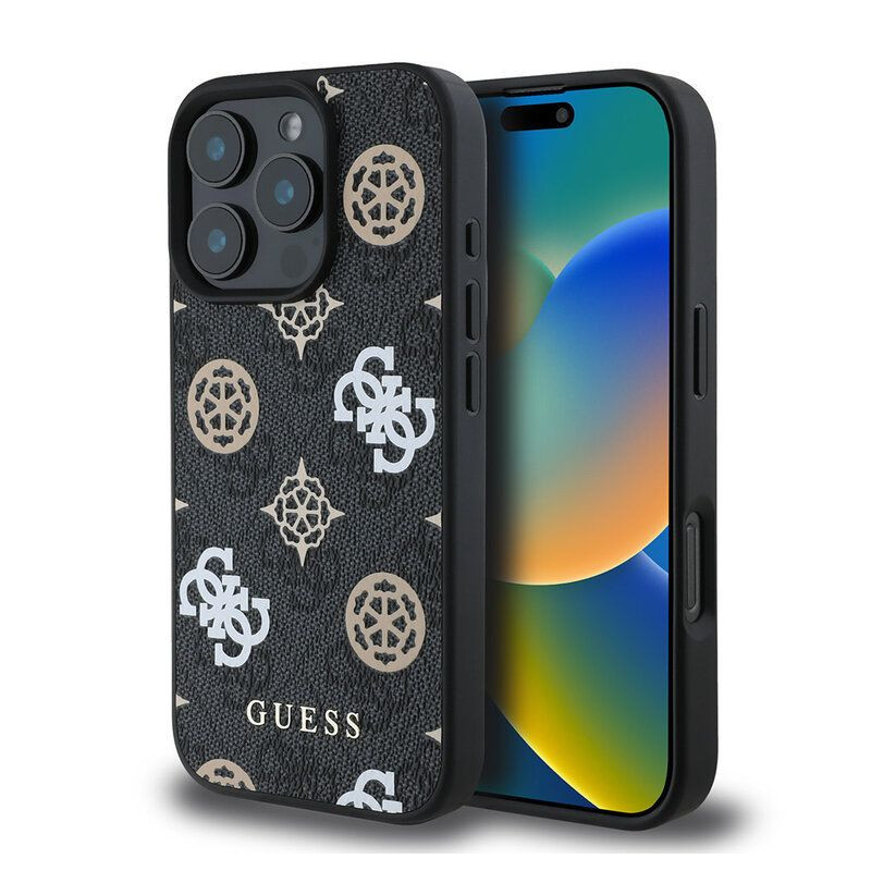 „Guess“ „Apple iPhone 16 Pro PU 4G Peony MagSafe“ dėklas, juodas