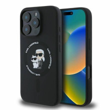 Karl Lagerfeld Apple iPhone 16 Pro skysto silikono dėklas „Karl and Choupette MagSafe“, juodas