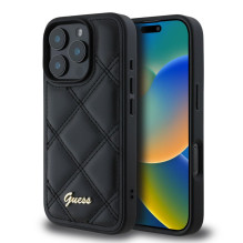 „Guess“ – „Guess“ PU odinis dygsniuotas dėklas, skirtas „iPhone 16 Pro“, juodas