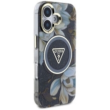 Guess - Etui Guess Glitter Flowers Triangle Buttons MagSafe do iPhone 16 Black Guess - Etui Guess Glitter Flowers Triangle Buttons MagSafe do iPhone 16 Black