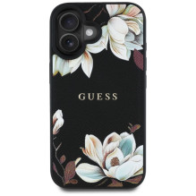 Guess - Grained Printed Flower Pattern MagSafe for iPhone 16 Black