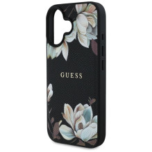 Guess - Grained Printed Flower Pattern MagSafe for iPhone 16 Black