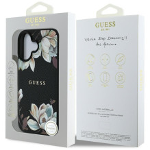 Guess - Grained Printed Flower Pattern MagSafe for iPhone 16 Black