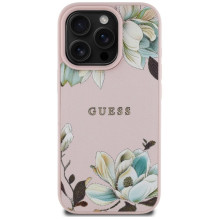 „Guess“ – „MagSafe“ dėklas, grūdėtas, spausdintas gėlių raštu, skirtas „iPhone 16 Pro“, rožinis
