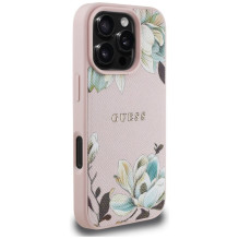 Guess - Etui Guess Grained Printed Flower Pattern MagSafe for iPhone 16 Pro Pink Guess - Etui Guess Grained Printed Flower Pattern MagSafe for iPhone 16 Pro Pink