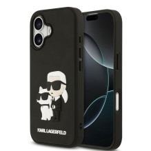 Karl Lagerfeld Apple iPhone 17 3D guminis Karl and Choupette dėklas, juodas