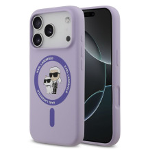 Karl Lagerfeld Apple iPhone 17 Pro skysto silikono Karl and Choupette MagSafe dėklas, violetinis