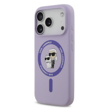 Karl Lagerfeld Apple iPhone 17 Pro skysto silikono Karl and Choupette MagSafe dėklas, violetinis