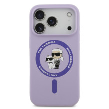 Karl Lagerfeld Apple iPhone 17 Pro skysto silikono Karl and Choupette MagSafe dėklas, violetinis