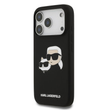 Karl Lagerfeld Apple iPhone 17 Pro skysto silikono dvigubo dangtelio „MagSafe“ dėklas, juodas