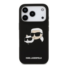 Karl Lagerfeld Apple iPhone 17 Pro skysto silikono dvigubo dangtelio „MagSafe“ dėklas, juodas