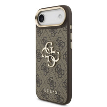 Guess Apple iPhone Air PU Leather 4G Metal Logo Gold Frame Case Brown