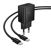 Įkroviklis Hoco N76 25W USB-C + USB-C to USB-C cable 1.0m juodas