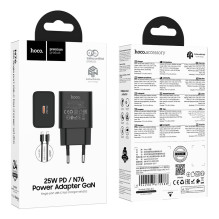 Įkroviklis Hoco N76 25W USB-C + USB-C to USB-C cable 1.0m juodas