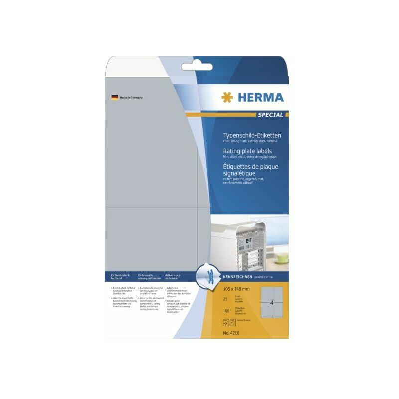 HERMA lipdukų etiketės A4 sidabrinės 105x148 mm plėvelė 100 vnt.
