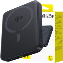 Baseus LiPo PowerBank 10000mAh 22 5W bezvadu QI2 ladetajs ar magnetu Magsafe saderigs melns EnerFill FM12 BASEUS E002850