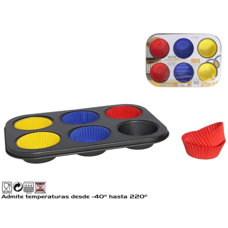 Cupcake baking tin with paper liners 3 x 18 5 x 26 5 cm KITCHENGO (8430540724487)