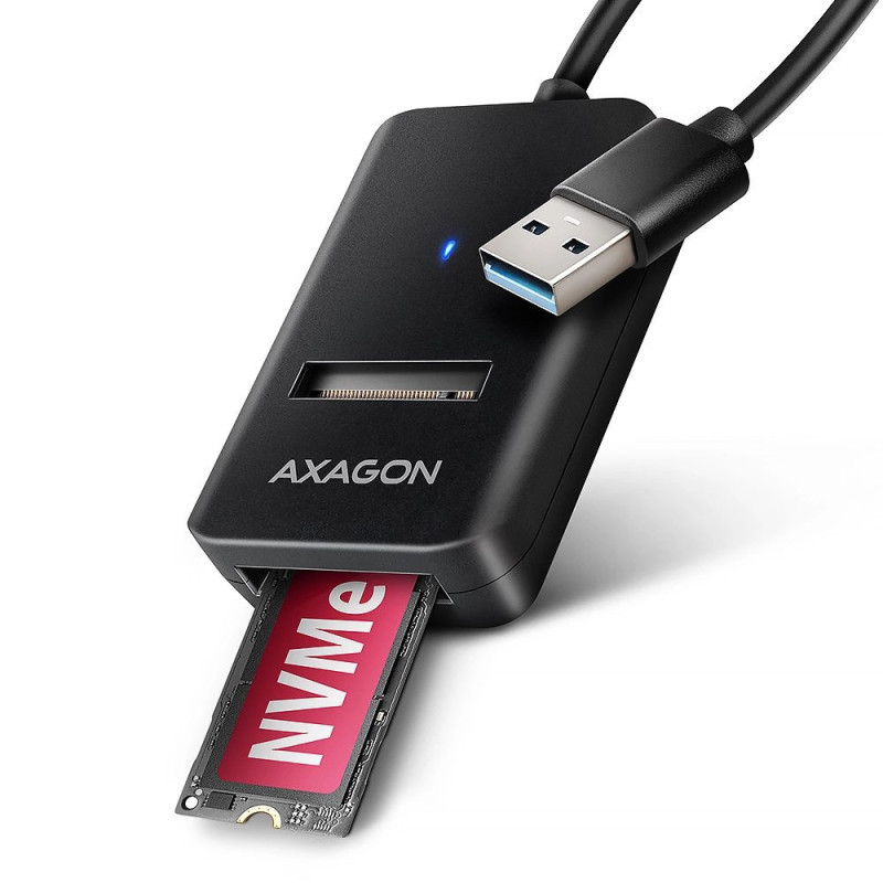 „Axagon ADM2-AM USB-A 10Gbps - M.2 NVMe ir SATA SSD“ adapterio kabelis, USB-A 10 cm SSD korpusas, juodas