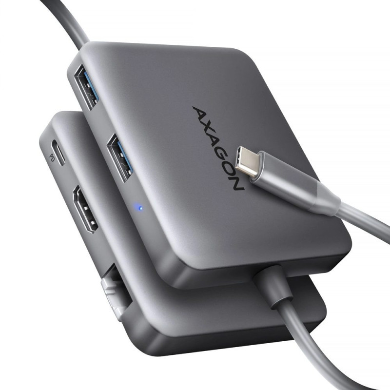 Axagon N HMC-5HL USB 5Gbps hub 2x USB-A HDMI 4k / 60Hz RJ-45 GLAN PD 100W kabel USB-C Wired USB 3.2 Gen 1 (3.1 Gen 1) Ty