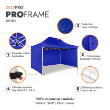 Shopping Tent 3x4.5 Blue Zeltpro PROFRAME Shopping Tent 3x4.5 Blue Zeltpro PROFRAME
