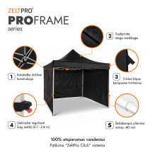 Prekybinė Palapinė 3x3 Juoda Zeltpro PROFRAME
