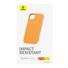 Telefono dėklas - Baseus Fauxther Series iPhone 15 Plus PU odos oranžinė Telefono dėklas - Baseus Fauxther Series iPhone 15 Plus PU odos oranžinė