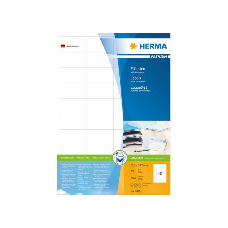 HERMA Etiketės A4 white 52,5x29,7 mm matinės popieriaus 8000 vnt.