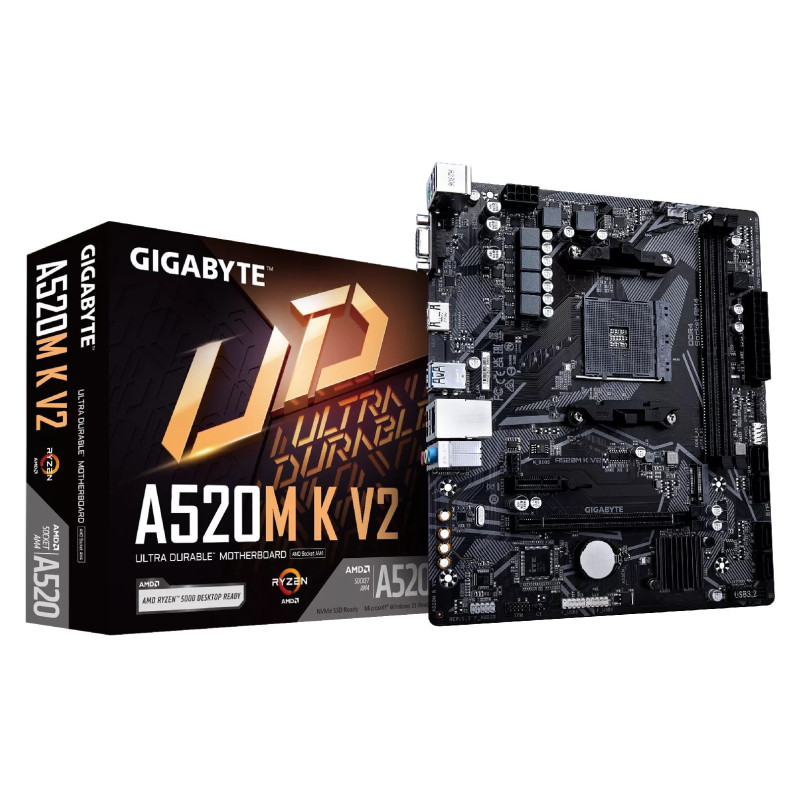 GIGABYTE A520M K V2 Pagrindinė Gen3 – palaiko AMD Ryzen 5000 serijos AM4 CPU iki 5100MHz DDR4 x4 M.2 GbE LAN USB 3.2 Gen