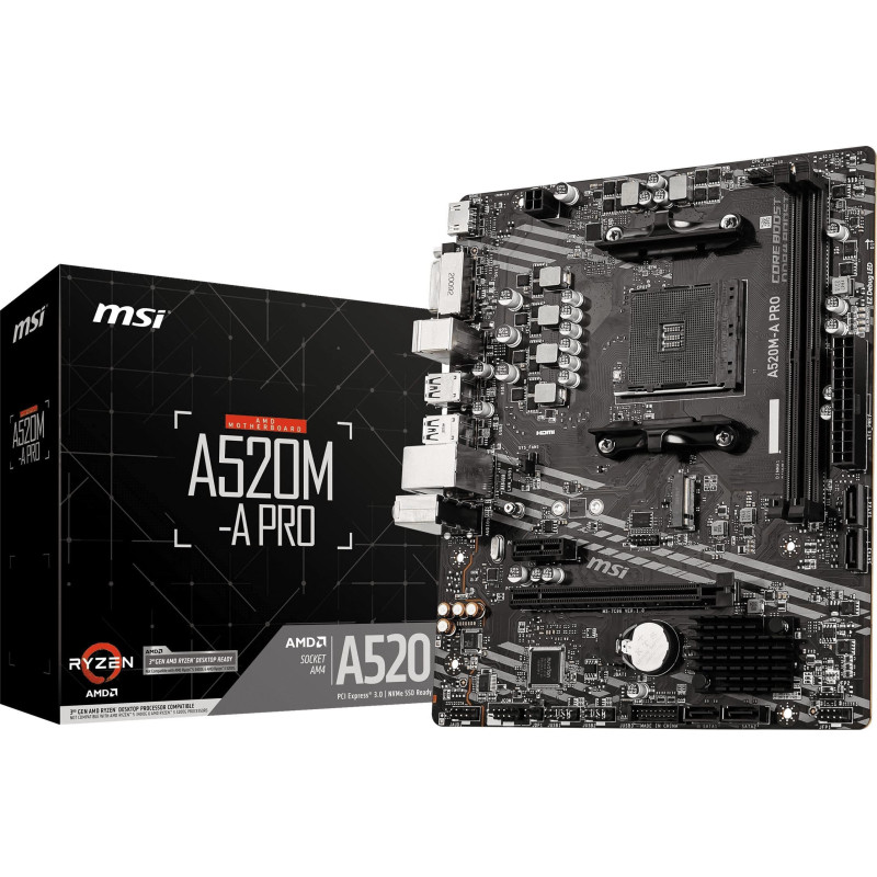 MSI A520M-A PRO motherboard AMD A520 Socket AM4 micro ATX