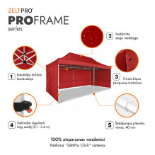 Prekybinė Palapinė 3x6 Raudona Zeltpro PROFRAME