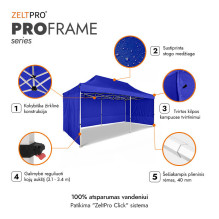 Prekybinė Palapinė 3x6 Mėlyna Zeltpro PROFRAME