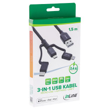 INLINE 3in1 USB Kabel A Stecker auf Micro-USB Typ-C und Lightning 1,5m schwarz INLINE 3in1 USB Kabel A Stecker auf Micro-USB Typ-C und Lightning 1,5m schwarz