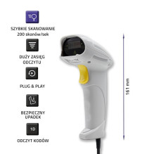 „Qoltec 50877“ lazerinis skeneris 1D, USB, baltas „Qoltec 50877“ lazerinis skeneris 1D, USB, baltas