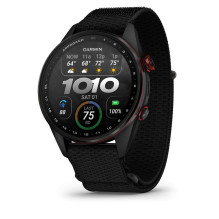 Garmin Approach S72 - 47 mm Carbon Gray / Red DLC Titanium Bezel with Black ComfortFit Fabric Band