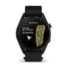Garmin Approach S72 - 47 mm Carbon Gray / Red DLC Titanium Bezel with Black ComfortFit Fabric Band