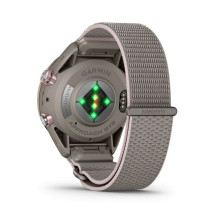 Garmin Approach S72 - 43 mm Soft Gold / Blush Pink Titanium Bezel with French Grey / Blush Pink ComfortFit Fabric Band