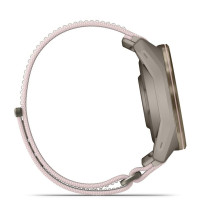 Garmin Approach S72 - 43 mm Soft Gold / Blush Pink Titanium Bezel with French Grey / Blush Pink ComfortFit Fabric Band