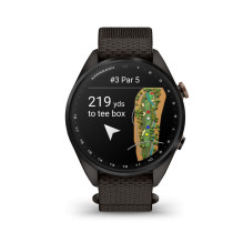 Garmin Approach S72 - 43 mm Carbon Gray / Heritage Bronze DLC Titanium Bezel with Pebble Grey ComfortFit Fabric Band