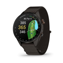 Garmin Approach S72 - 43 mm Carbon Gray / Heritage Bronze DLC Titanium Bezel with Pebble Grey ComfortFit Fabric Band