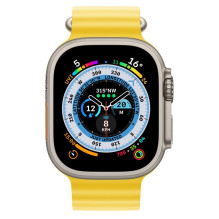 „Apple Watch Ultra GPS + Cellular“, 49 mm titano korpusas su geltonu vandenyno spalvos dirželiu „Apple Watch Ultra GPS + Cellular“, 49 mm titano korpusas su geltonu vandenyno spalvos dirželiu