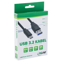 INLINE USB 3.1 C tipo kištukas į A tipo kištuką, juodas 1m INLINE USB 3.1 C tipo kištukas į A tipo kištuką, juodas 1m