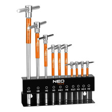 NEO TOOLS T formos rankenos galvučių suktuvai 2–10 mm, 10-piece rinkinys su stovu