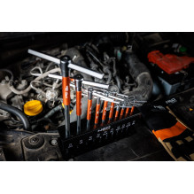 NEO TOOLS T formos rankenos galvučių suktuvai 2–10 mm, 10-piece rinkinys su stovu