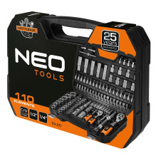 NEO TOOLS Socket Set 1 / 2", 1 / 4", 110 pcs, Satin Finish 10-211 NEO TOOLS Socket Set 1 / 2", 1 / 4", 110 pcs, Satin Finish 10-211