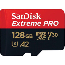 SANDISK Extreme PRO 128GB microSDXC + SD adapteris