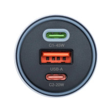 Forcell F-Energy Alu automobilinis įkroviklis 2 x USB-C + USB-A QC4.0 PD SFC2.0 4.5A 65W Pilka