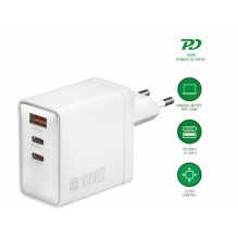 Pocket 100W GaN 2xUSB-C + USB-A Wall Charger White