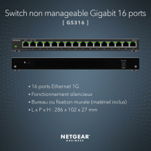 NETGEAR 16-Port Gigabit Ethernet Unmanaged Switch (GS316): Desktop- oder Wandbefestigung, leiser Betrieb