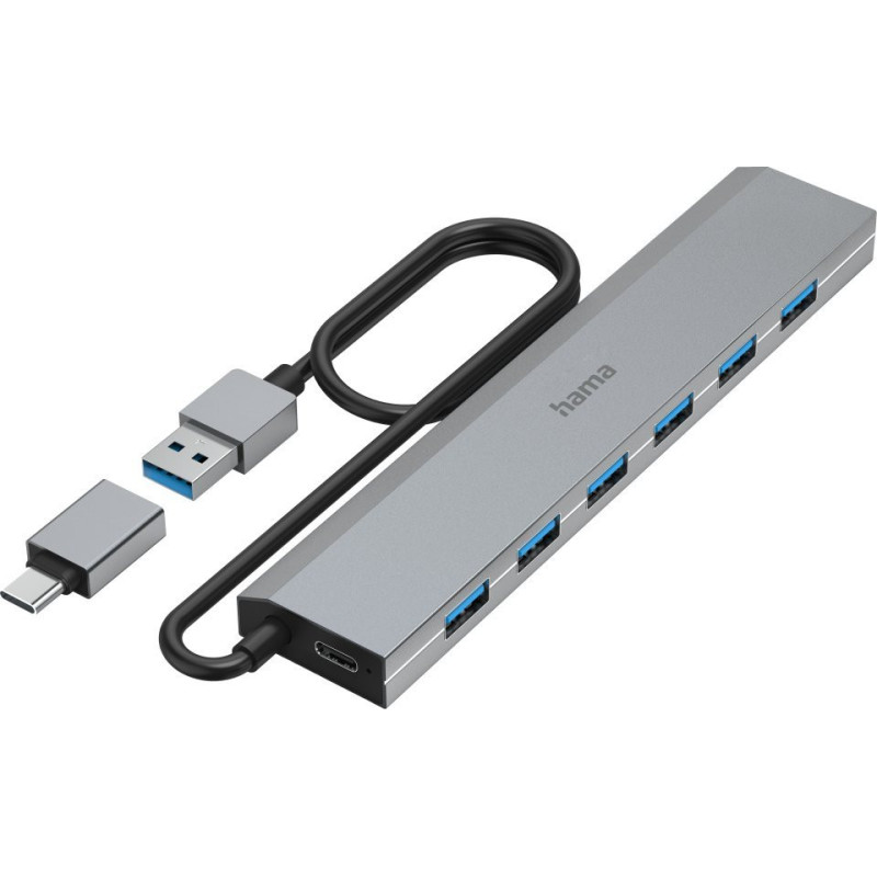 USB hub Hama 00200137, 7 ports, USB 3.2 Gen1, 5 Gbit / s, incl. USB-C adapter and power supply